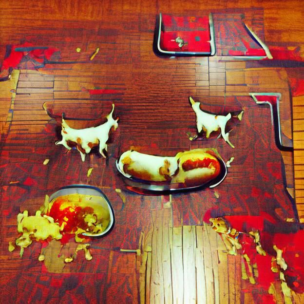 Three Dogs Eating Food from Bowls