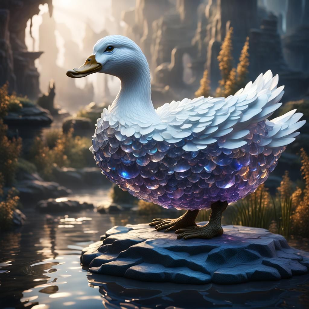 Intricate Crystal Sculpture of a White Duck