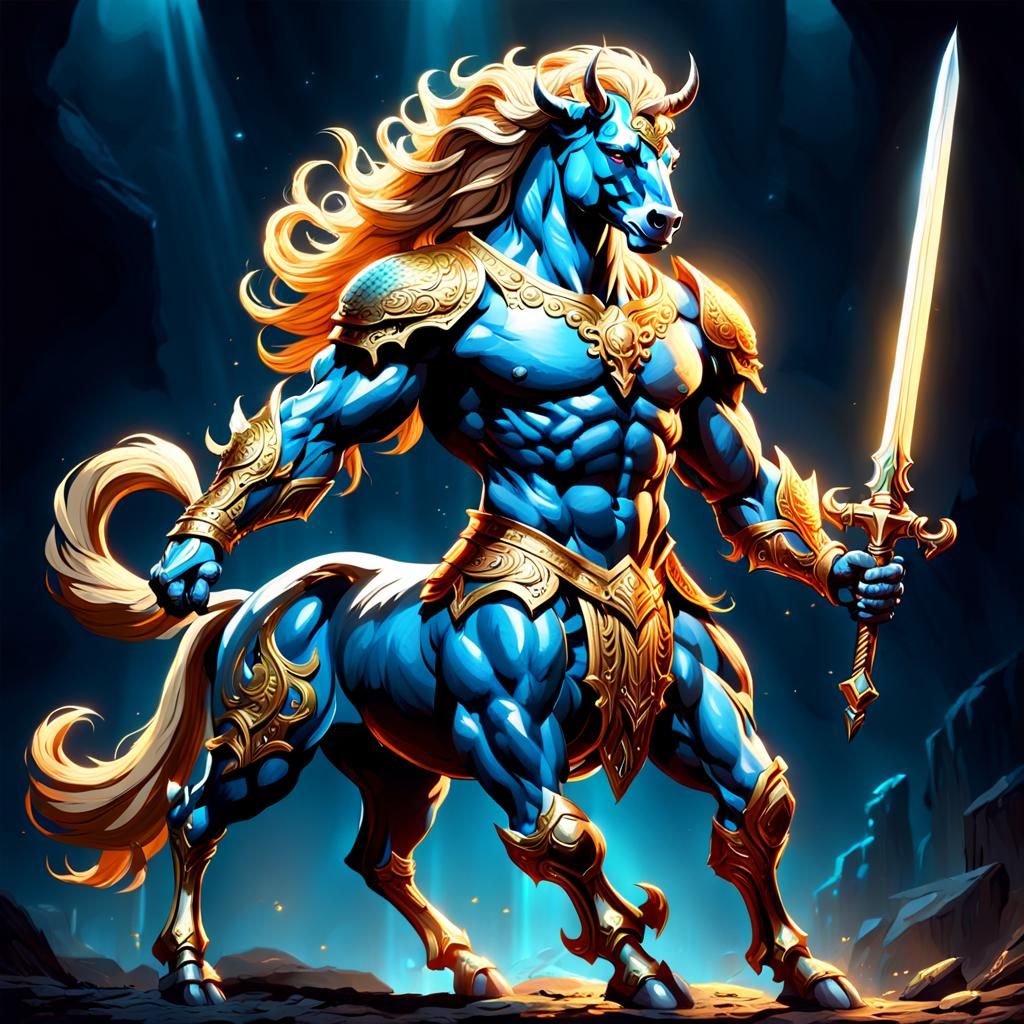 Heroic Centaur with Glowing Sword Fantasy Illustration