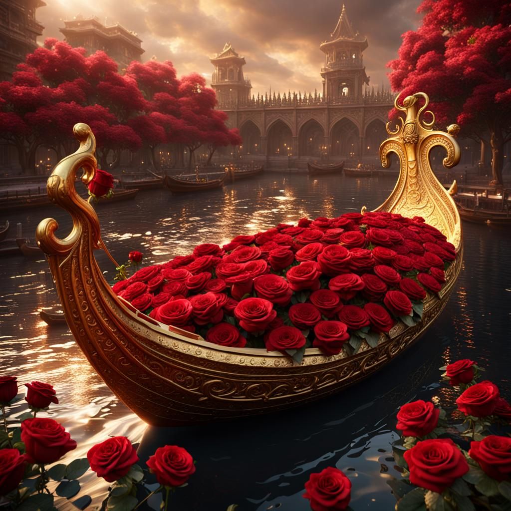 Roses in Viking Ship on Chocolate River