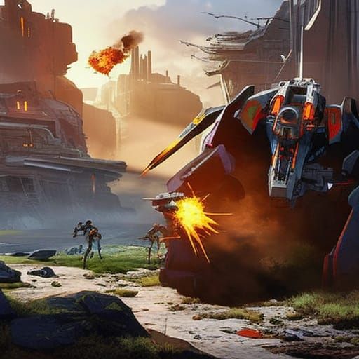 Heavy Omnimech Launches Barrage in Battle Scene