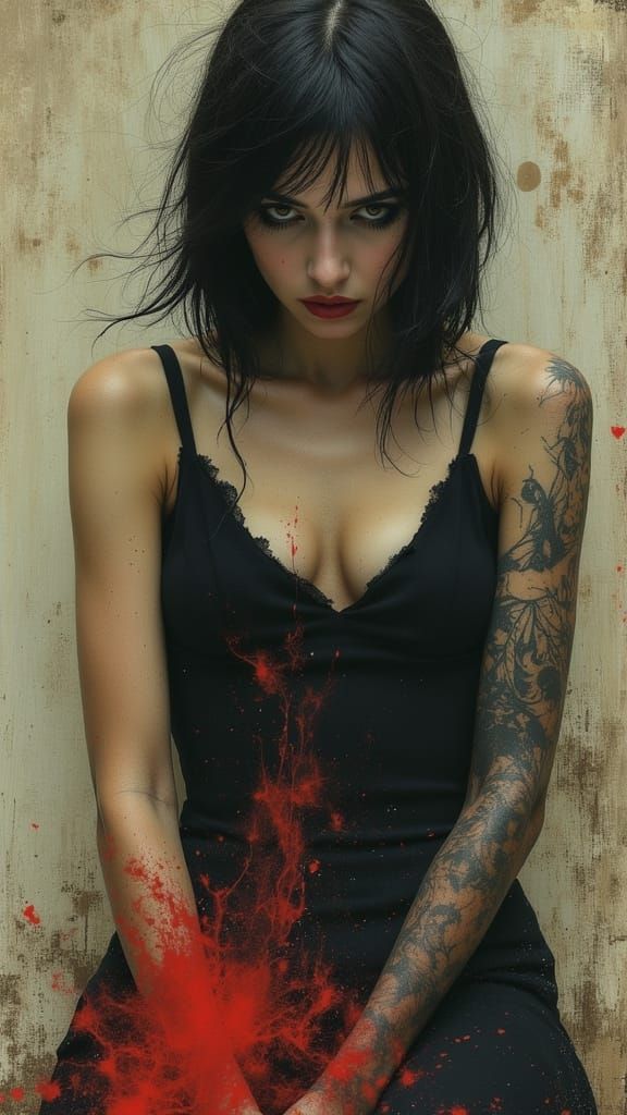 Contemplative Woman Portrait in Dark Oil Paint Style