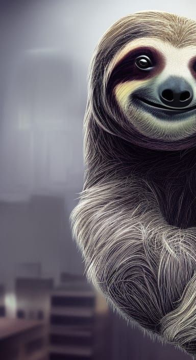 Sloth in Suit: Detailed Realism Digital Painting