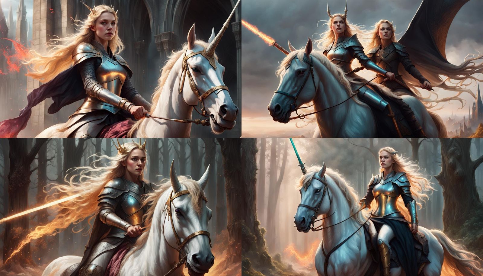 Éowyn on Unicorn Tramples Witch King: Art Nouveau