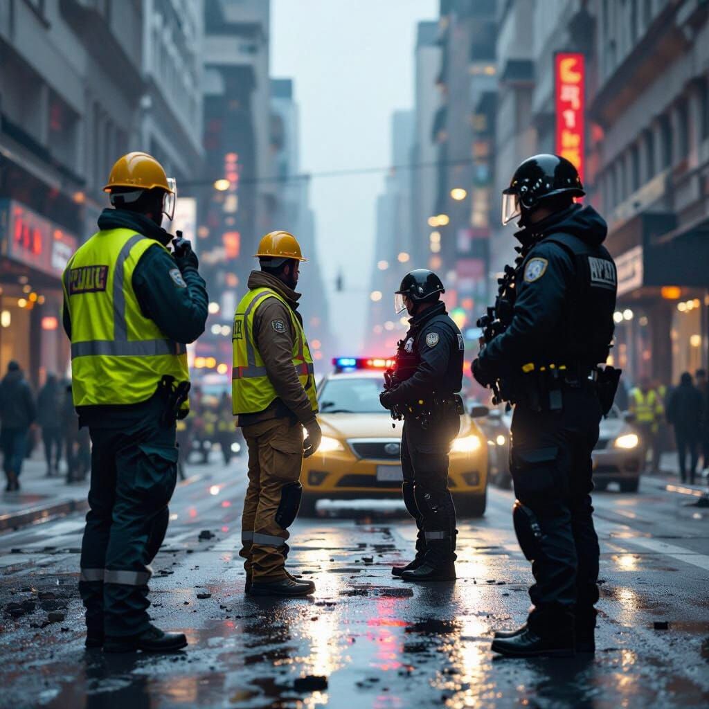 Construction Workers Call Police in Retro-Futuristic City