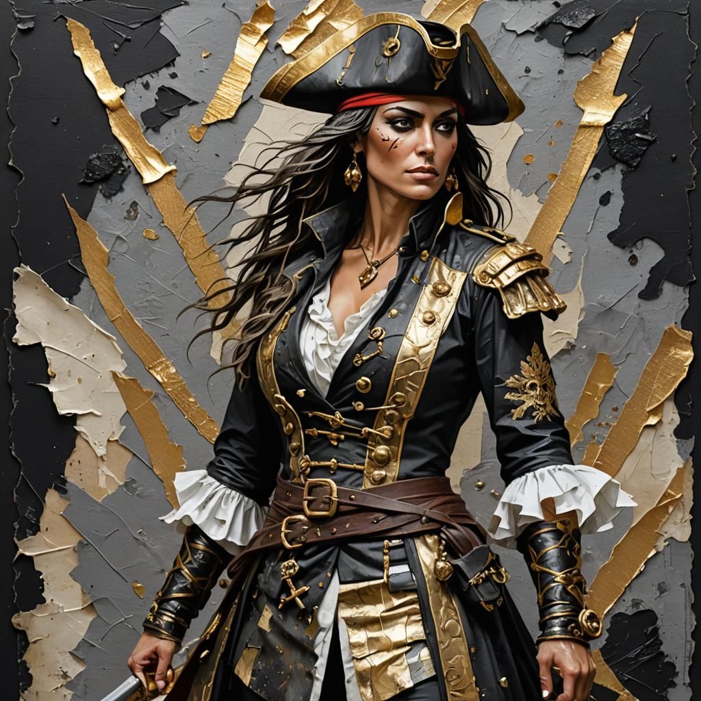 Bold Female Pirate Portrait in Mixed Media