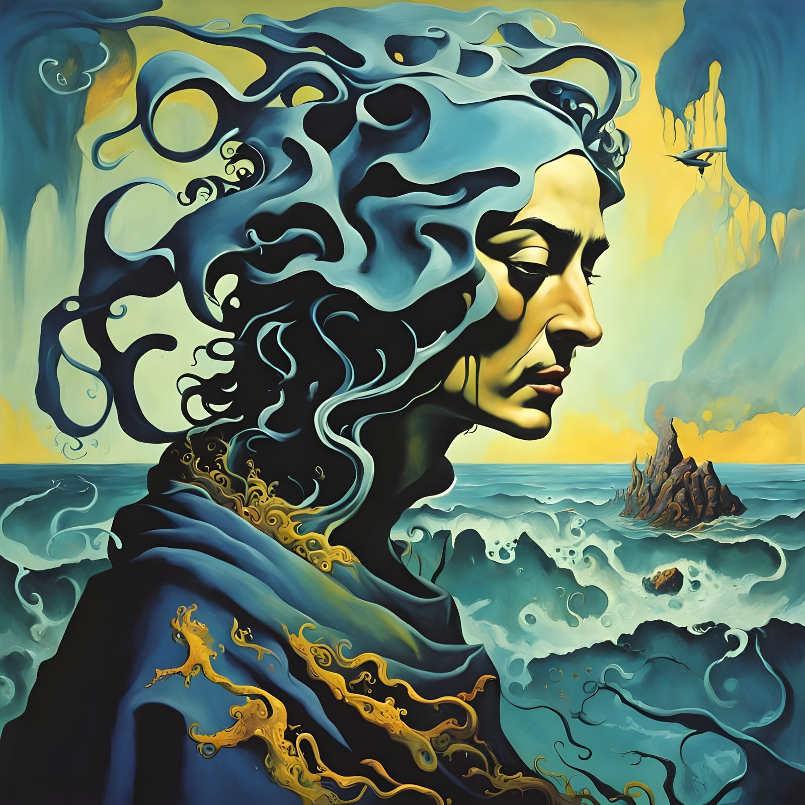 Oceanic Sorceress in Surreal Biomechanical Style