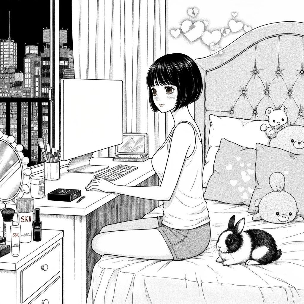 Thailandese Woman in Tokyo: Manga Pen and Ink