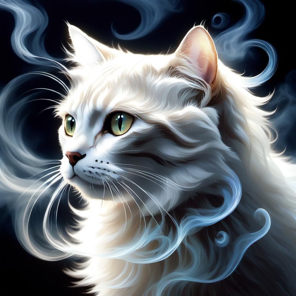 Ethereal Tabby Cat Emerging from Mist