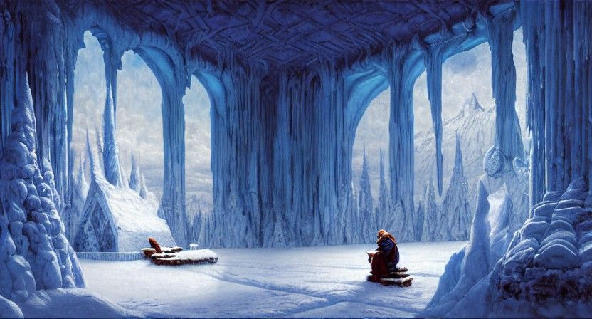 Winter King on Ice Throne: Maximalist Matte Painting