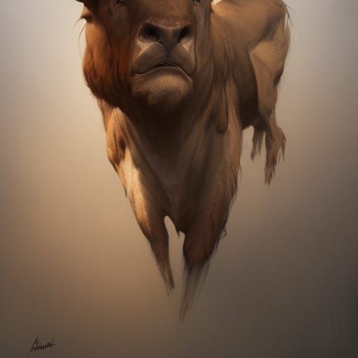 Altamira Bisons Portrait in Cave Painting Style