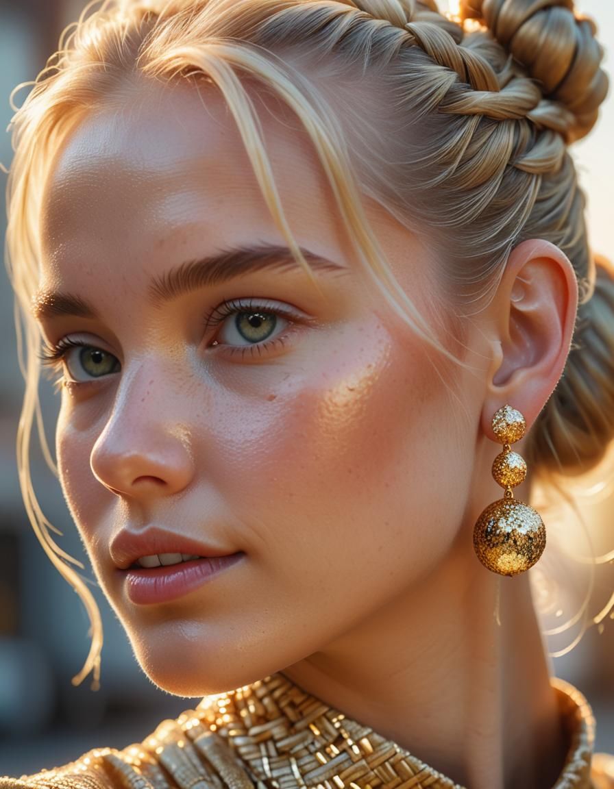 Blonde Woman Portrait with Hair Bun in Golden Light