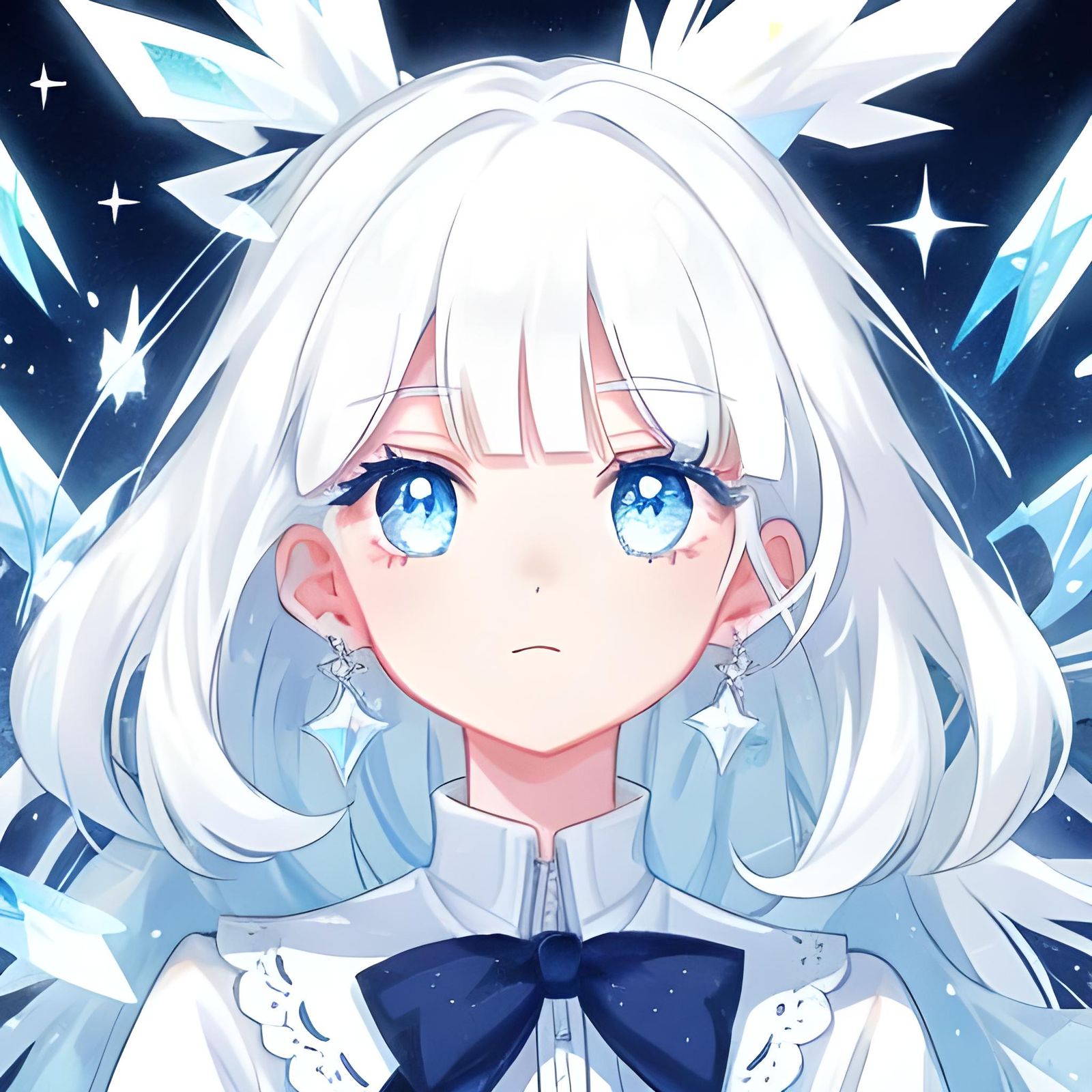 Heavenly Girl with White Hair and Blue Eyes