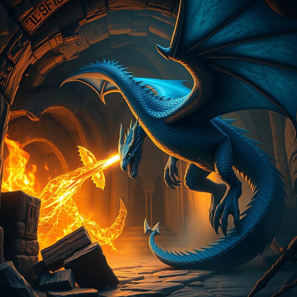 Dragon Battles Demon in Ancient Wizard's Dungeon