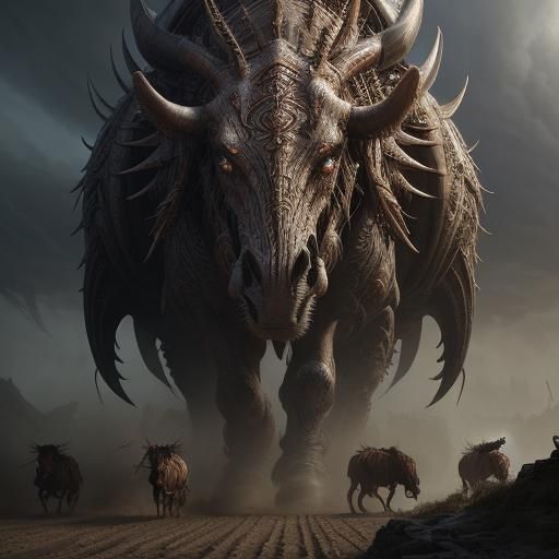 Epic Stampede in a Dramatic Digital Painting