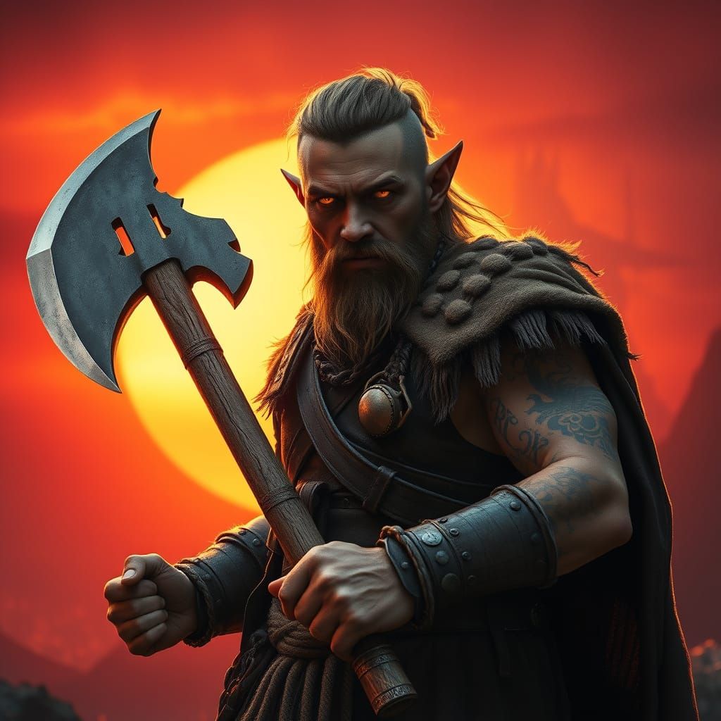 Fantasy Barbarian in Cinematic Sunset