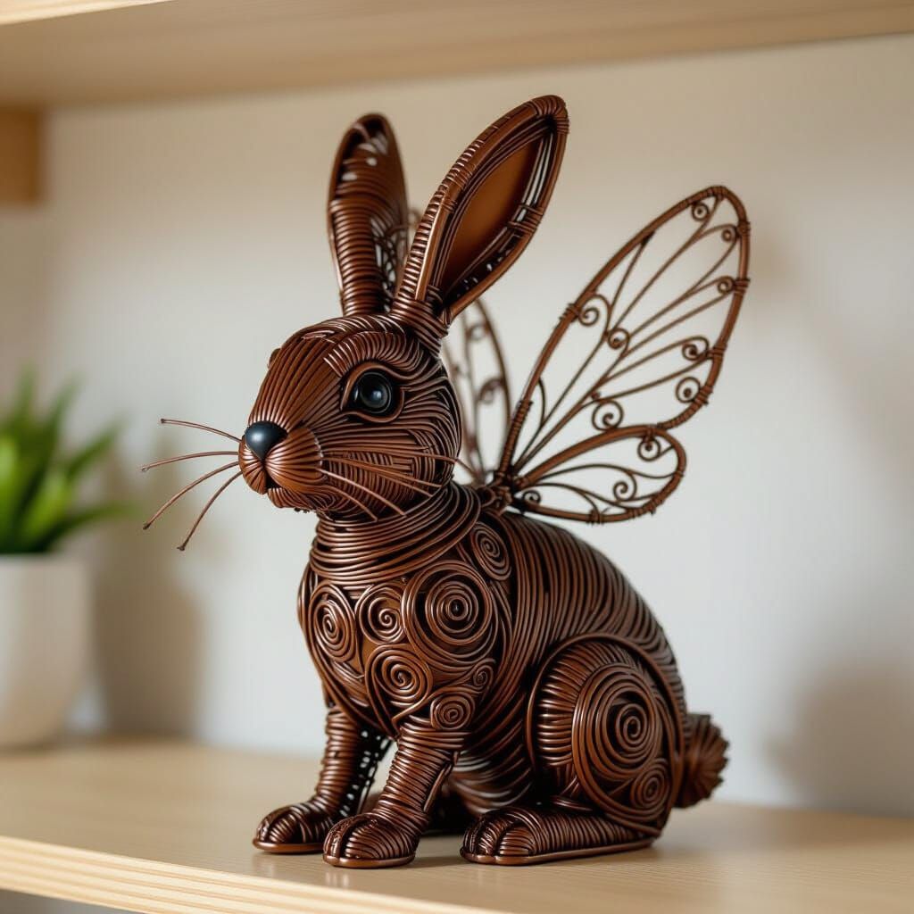 Wire Angel Bunny Sculpture on a Shelf