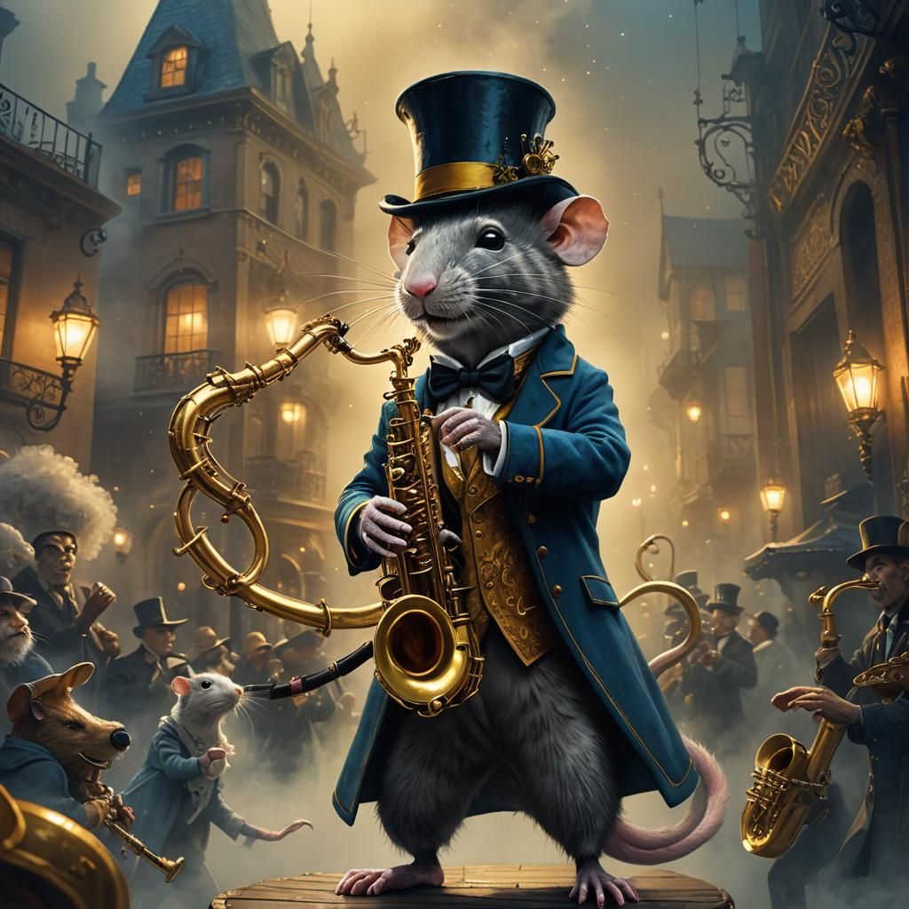 Rat Saxophonist in Mystical, Detailed Matte Painting