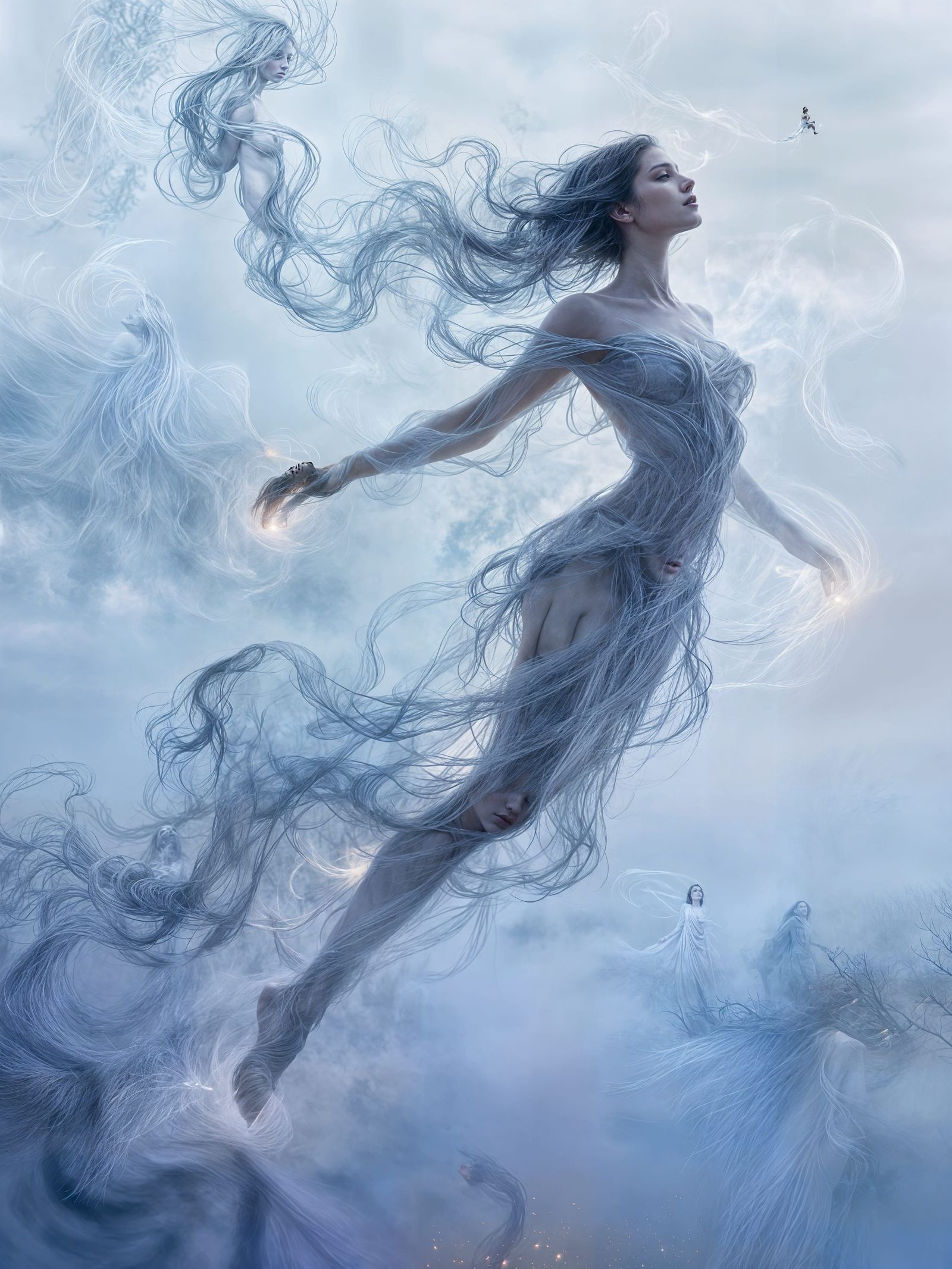 Smokey Woman Drifting in Ethereal Nether Realm