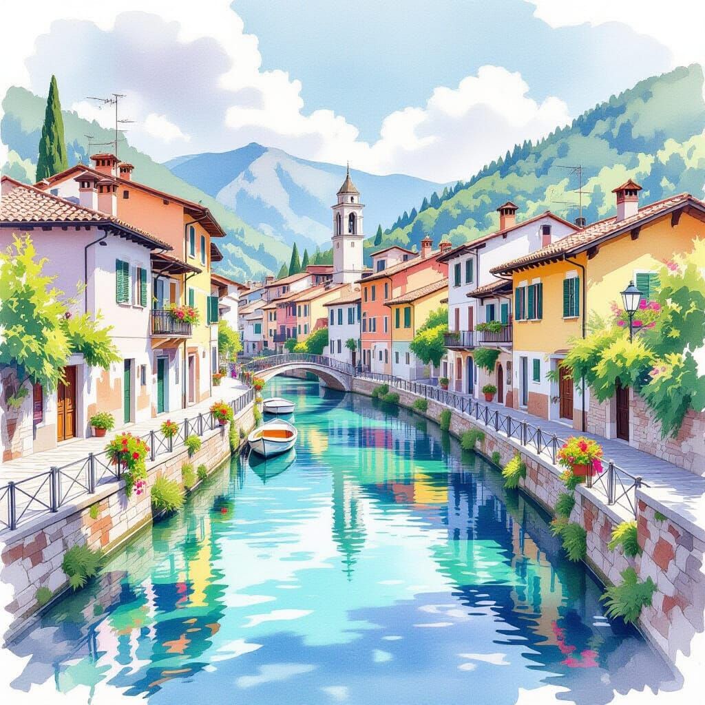 Dreamlike Watercolor of Rasiglia, Italy