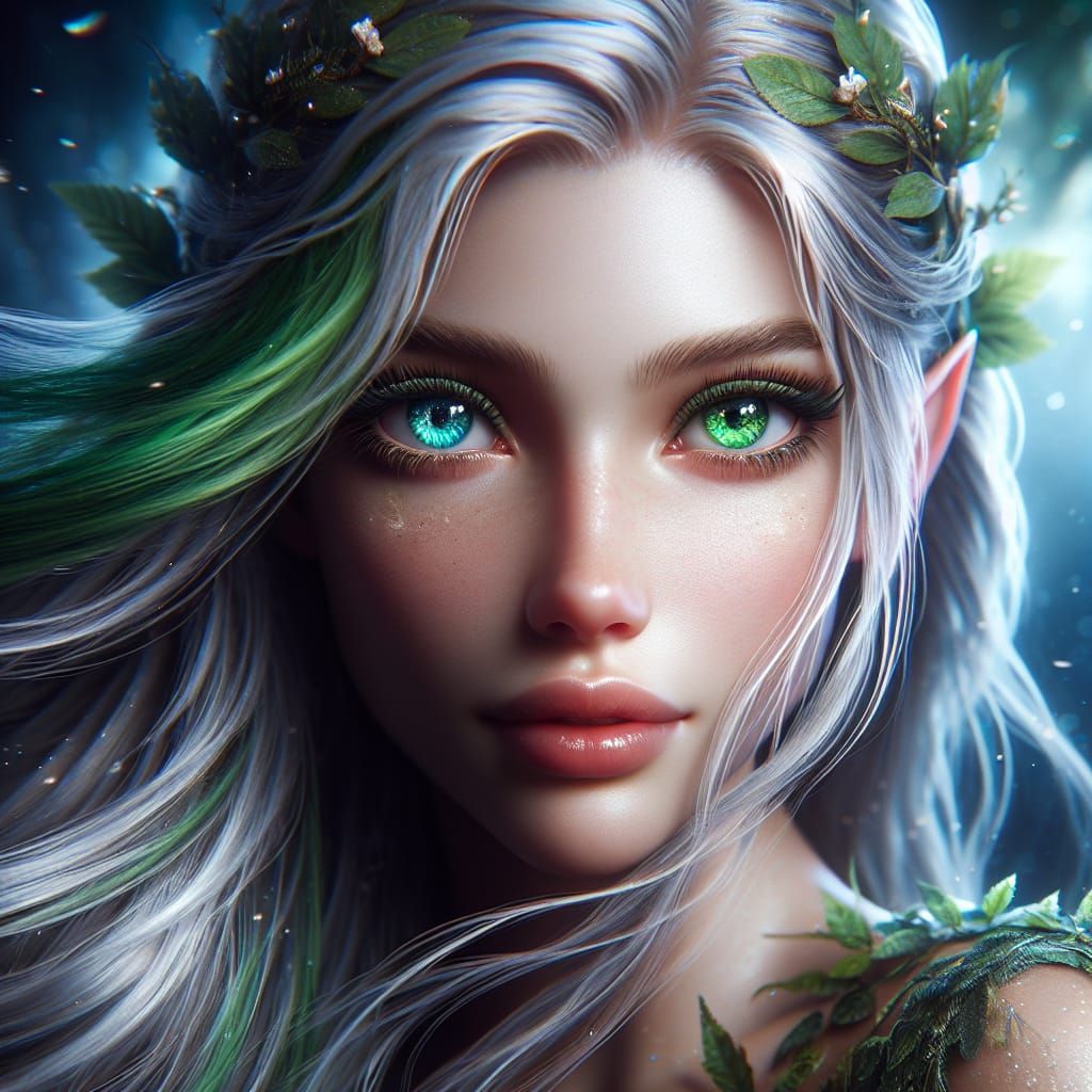 Enchanting Nymph with Heterochromia in Matte Painting Style