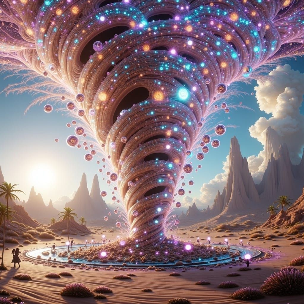 Ethereal Iridescent Vortex in an Alien Desert Landscape