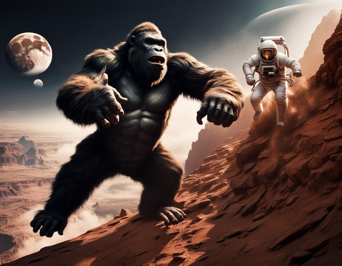 King Kong Chasing Astronaut on Mars