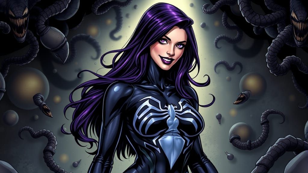 Cyberpunk She-Venom Empress in Dark Purple Symbiote Hive