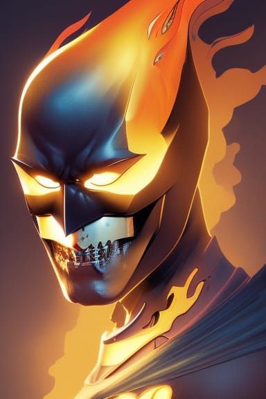 Batman Ghost Rider Portrait in Art Nouveau Style