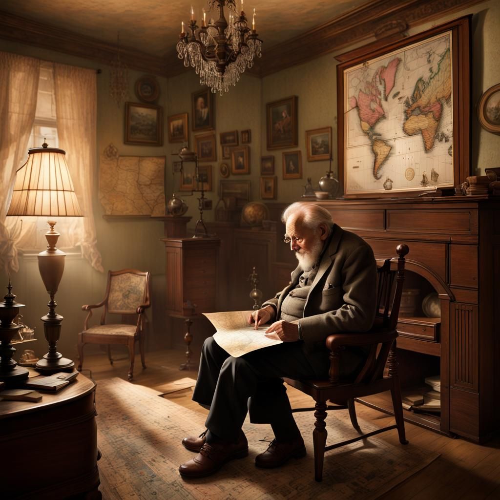 Elderly Man with Antique Map: Matte Painting
