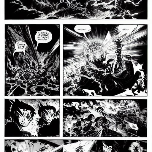 Heroic Ninja Battles Giant Demon in Dark Mystical Forest, in...