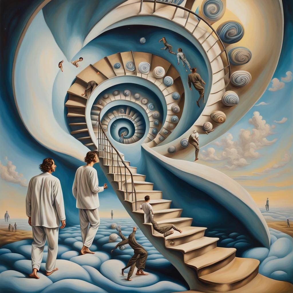 Hypnotic Sleepwalkers on Infinite Staircase: Surreal Oil Pai...