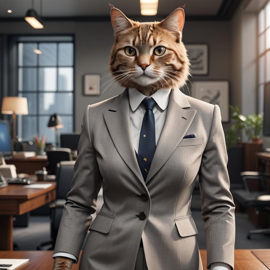 Cat Executive Assistant in Power Suit