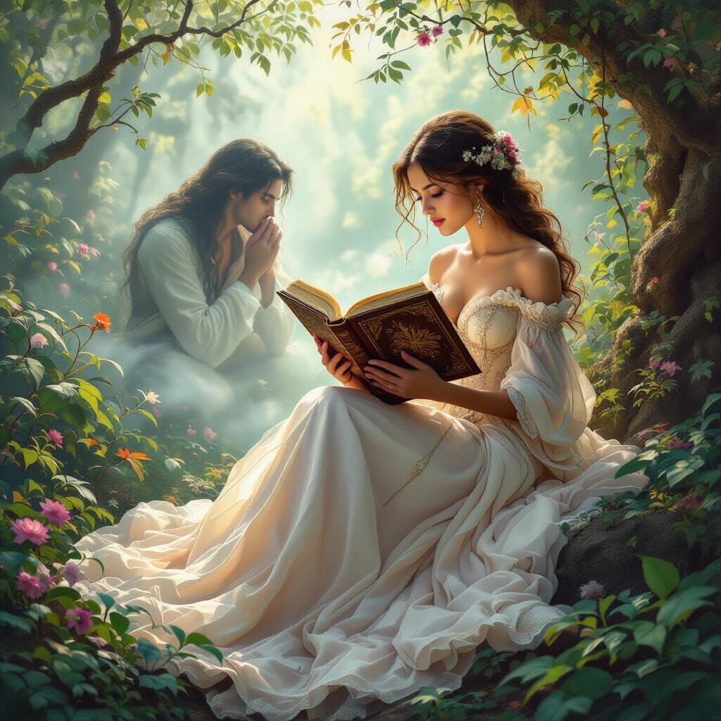 Enchanted Forest Dream: Woman and Emerging Lover