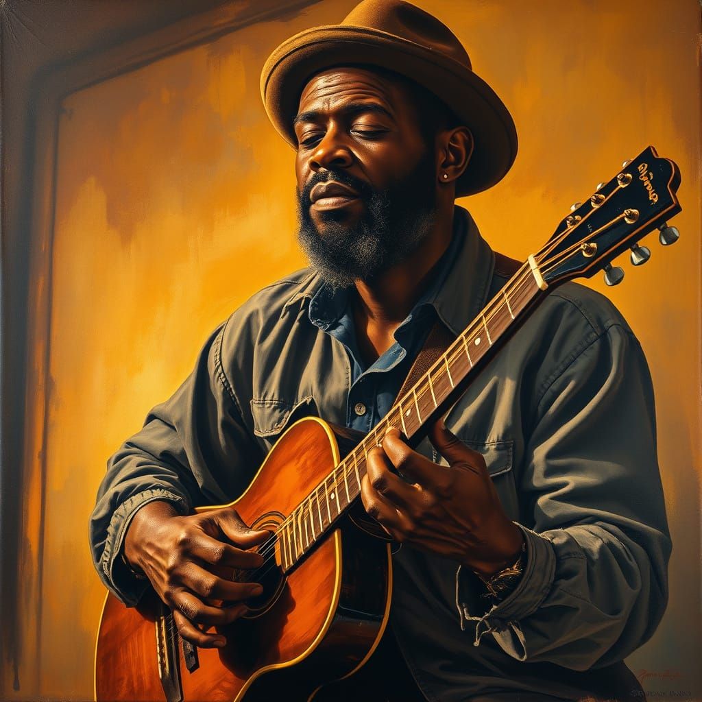 Vintage Blues Musician in Sepia-Toned Atmosphere