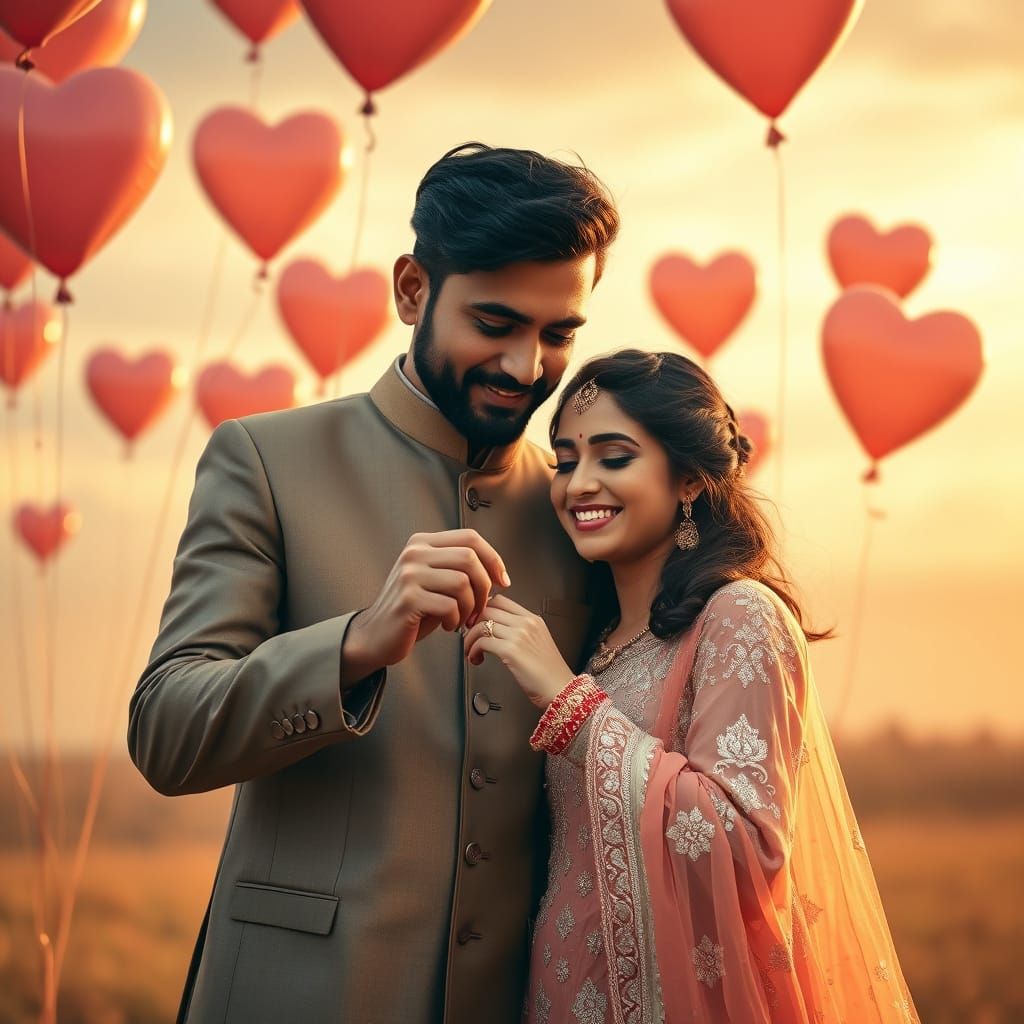 Romantic Indian Ring Ceremony in Digital Art Style