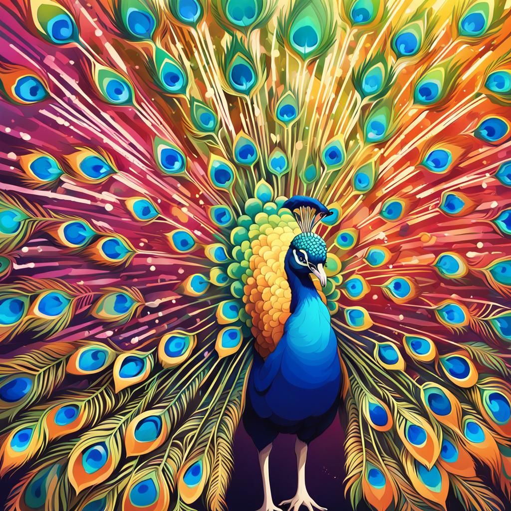 Anime Style Peacock Background with Iridescent Feathers
