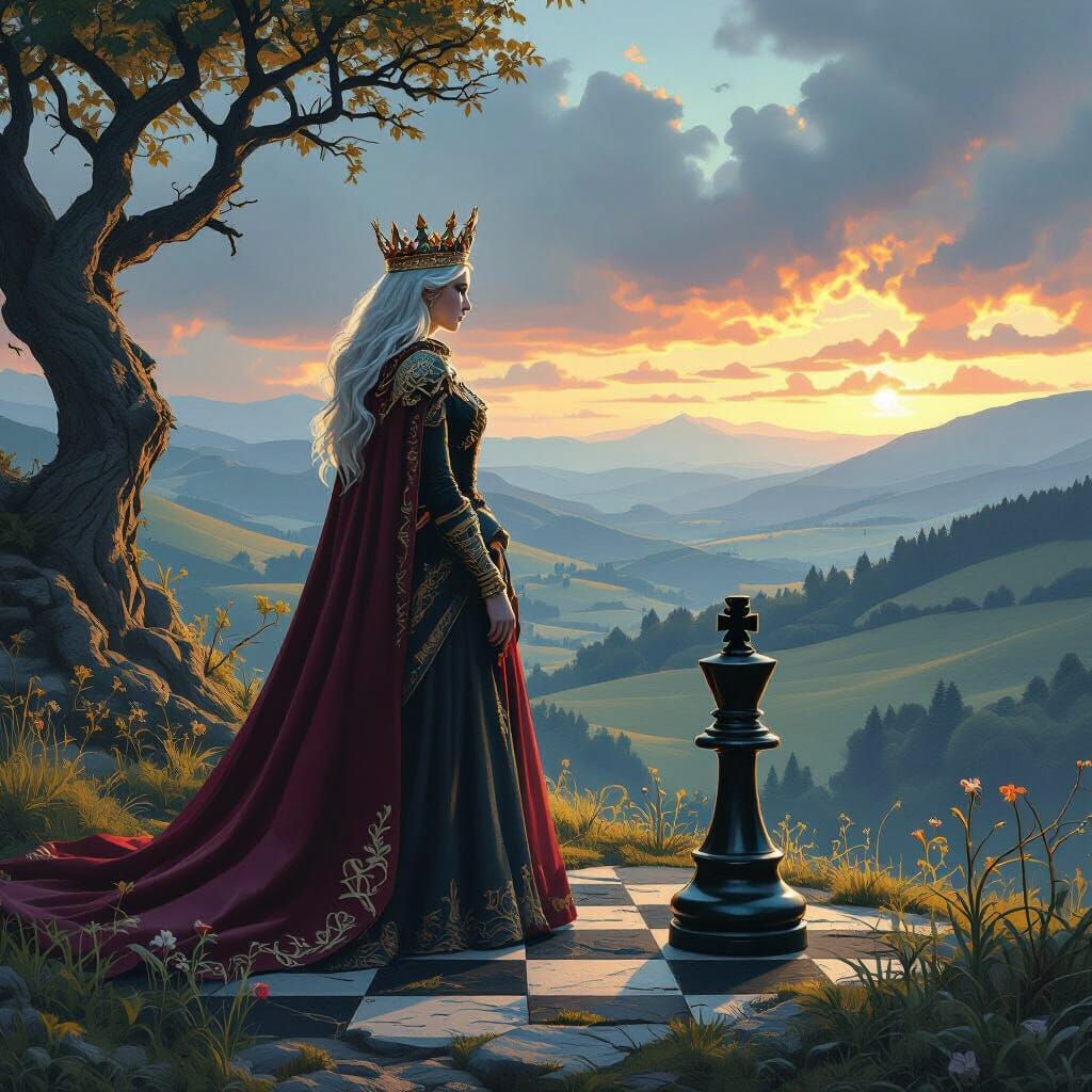 Chess Pieces in Mystical Realm with Dramatic Lighting