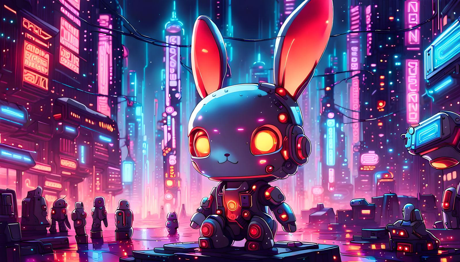 Cyberpunk baby android bunny merc on guard