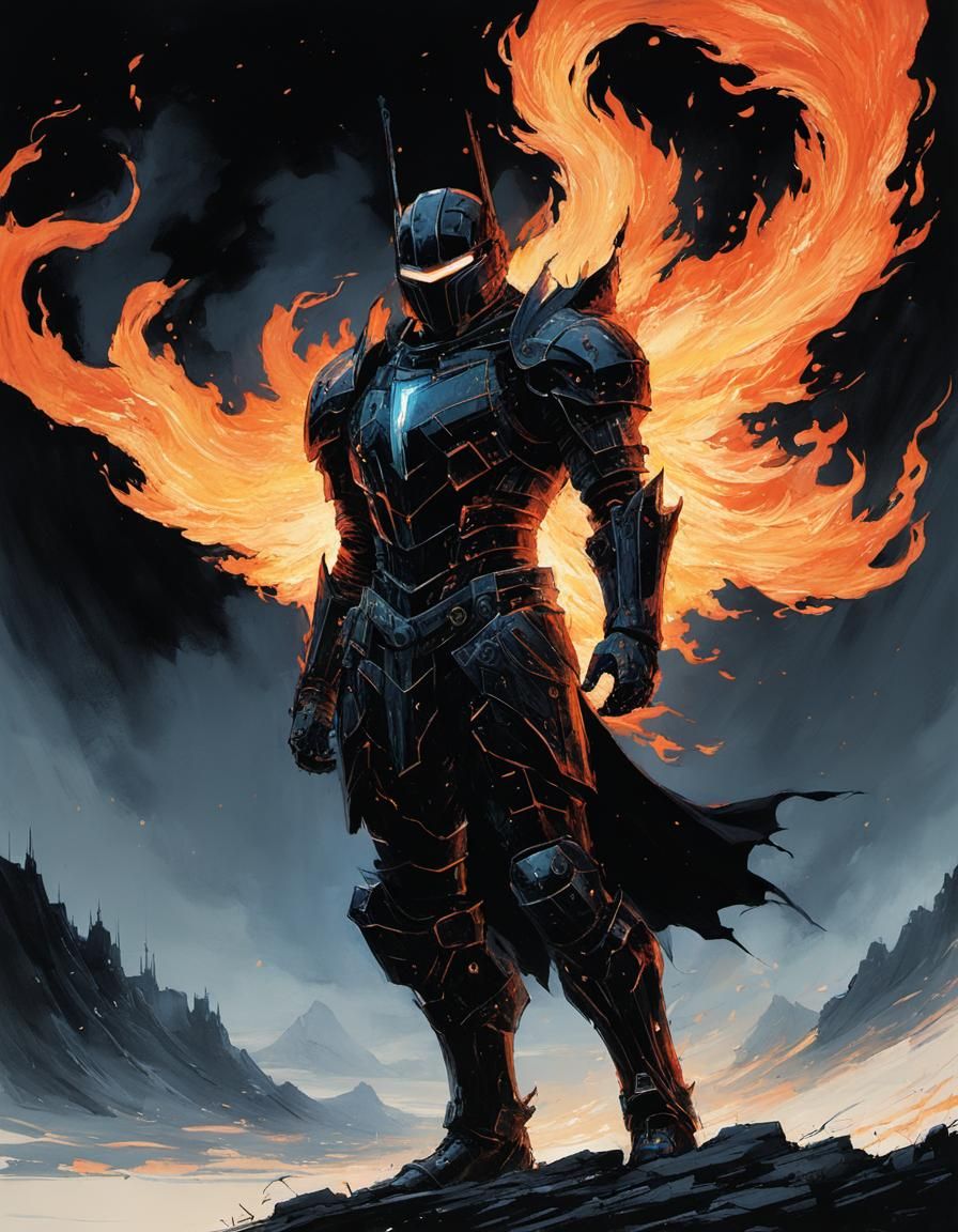 Dichroic Pixel Knight in Flaming Armor