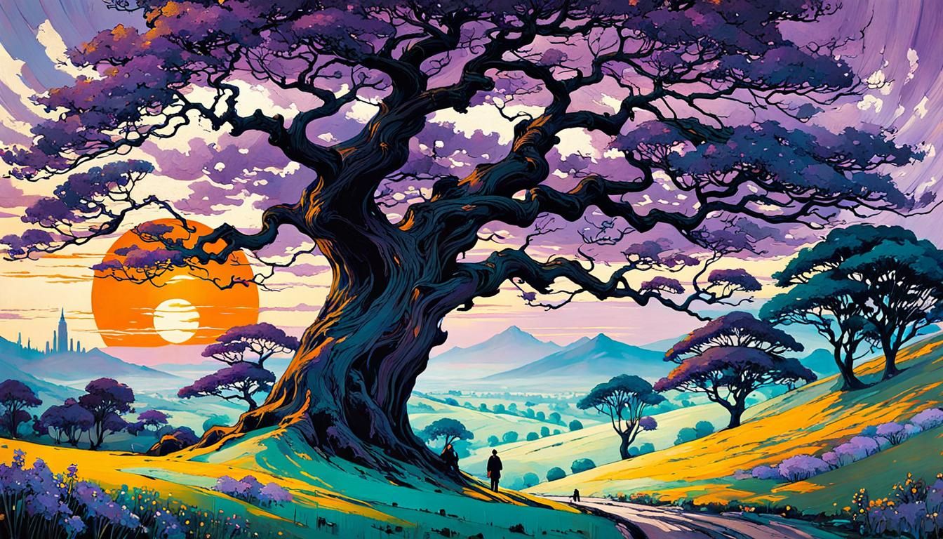 Jacaranda Tree in Bloom: An Ink Painting