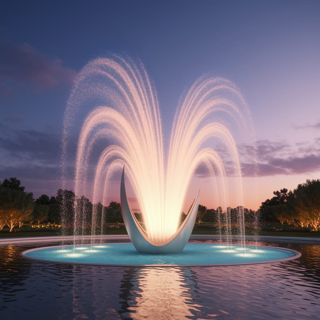 Glowing Nebula Fountain in Twilight: 3D Render