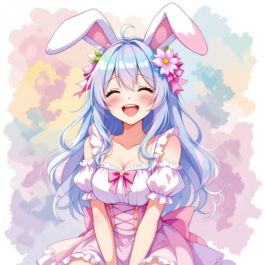 Pastel Anime Bunny Girl with Fluffy Ears