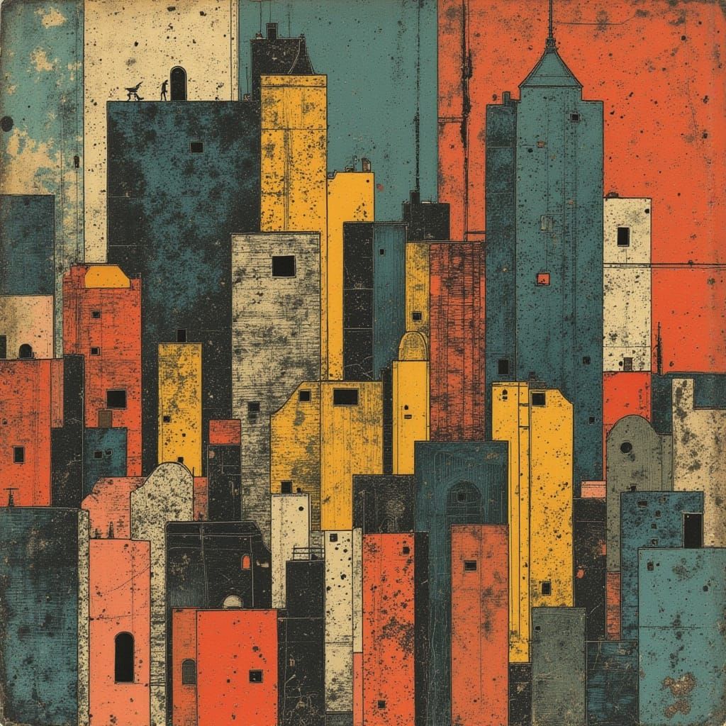 Vibrant Cityscape Inspired by Primitive Art