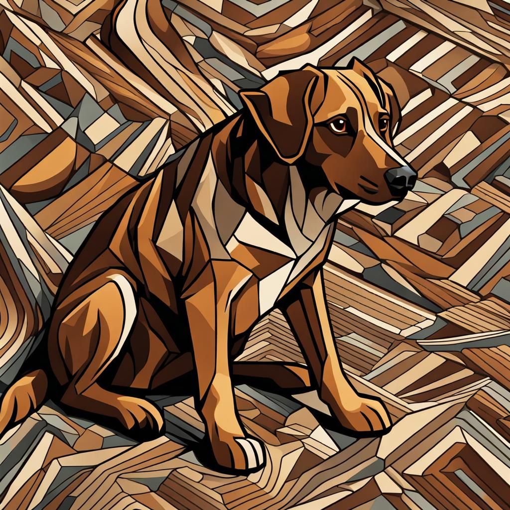 Brown Dog in Tessellation Cubist Art