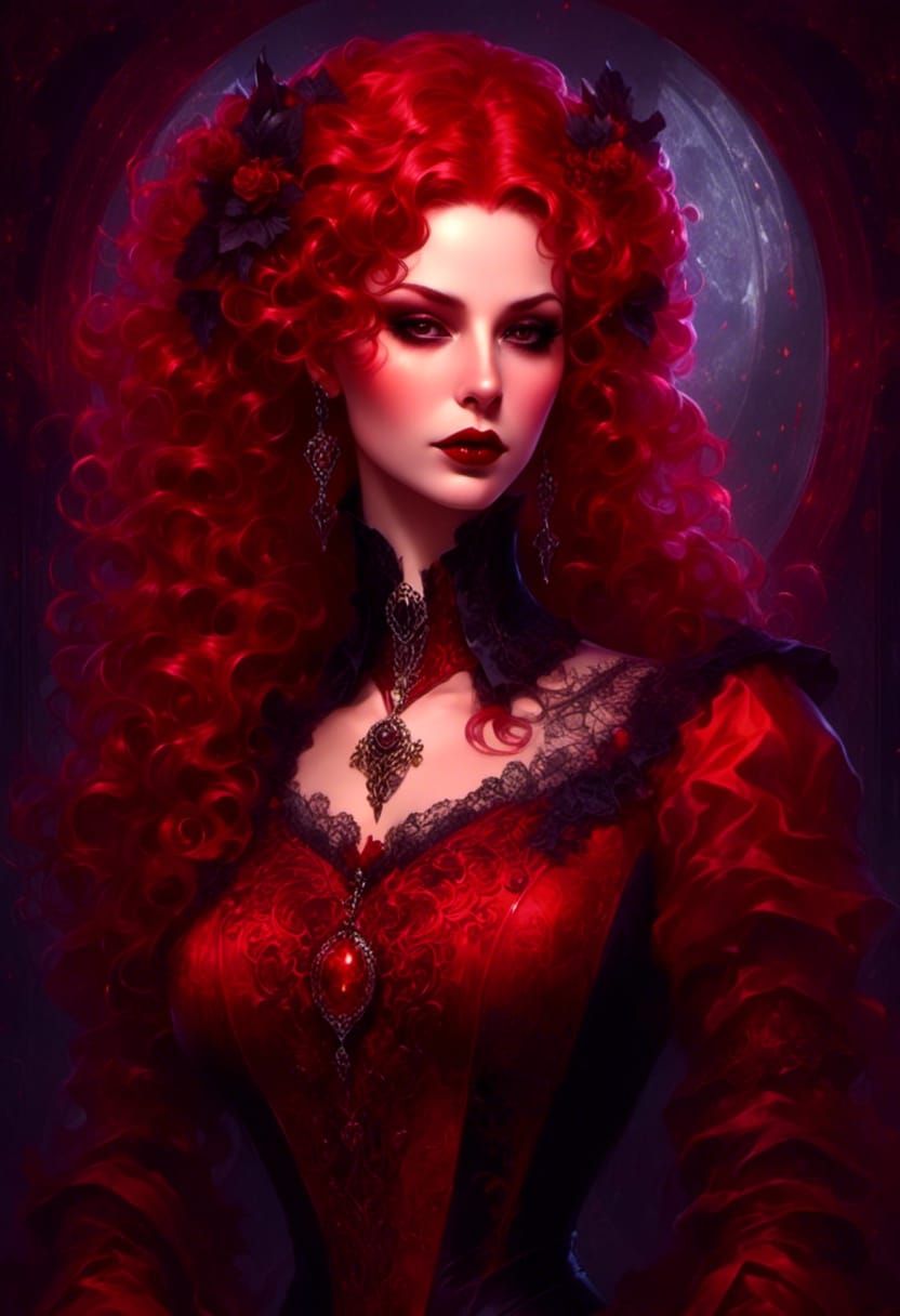 Hyperrealistic Victorian Vampire Portrait with Red Hair