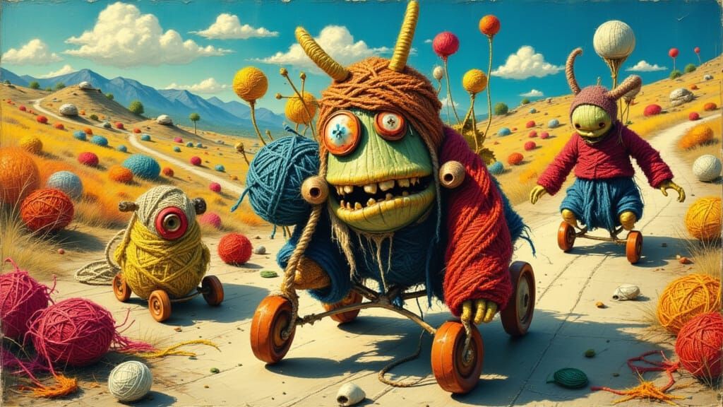 Animals Race Downhill in Surreal, Textured Clothing