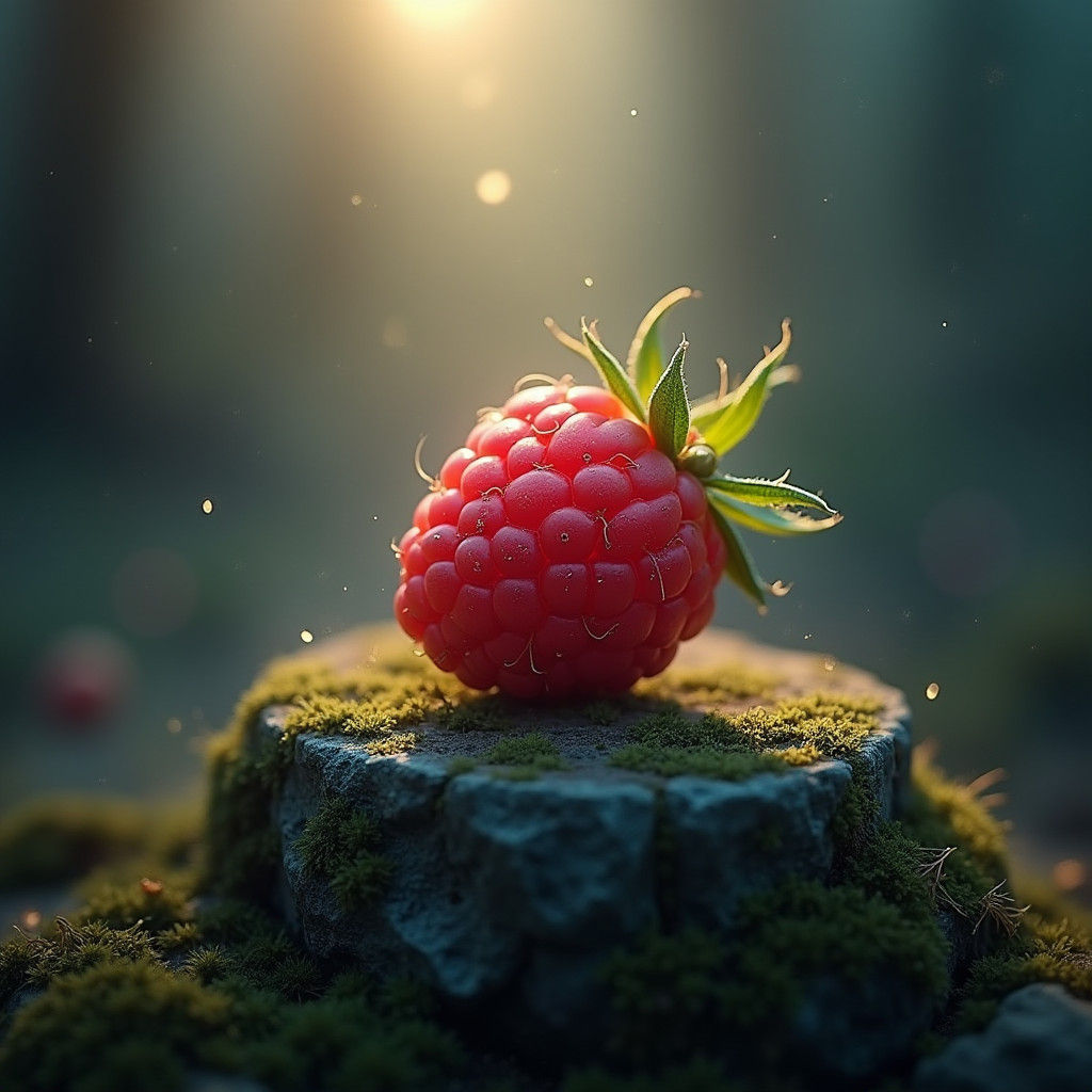 Raspberry Still Life in Matte Painting Style