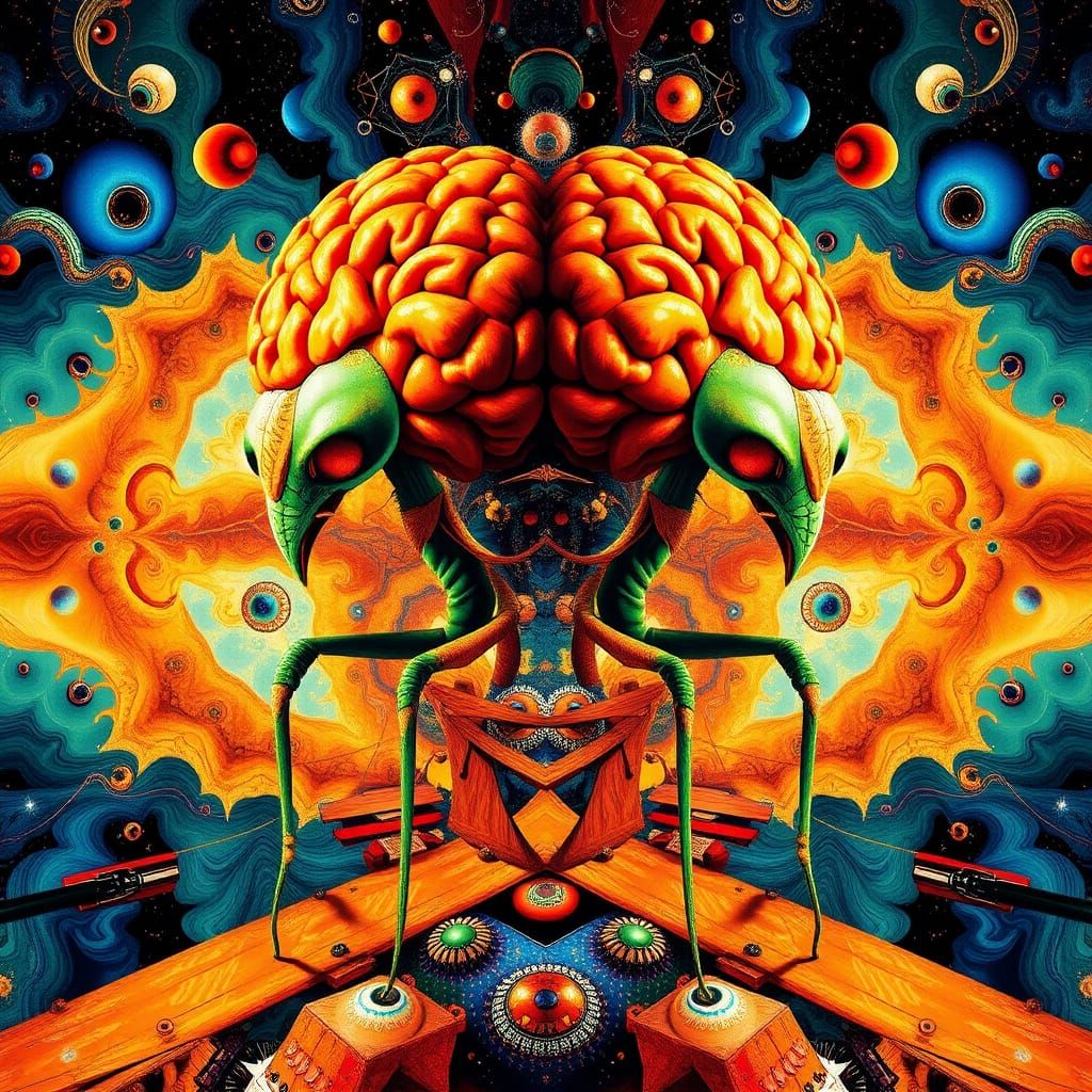 Mirrored Synthbrain Fractal Dreamscape in Avant-Garde Style
