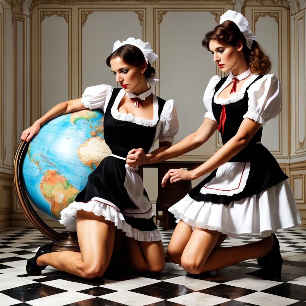 French Maids Kneeling Before Mars Globe